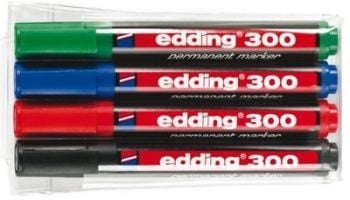 edding 300 - Markør - permanent - svart, rød, blå, grønn - 1.5-3 mm (en pakke 4)