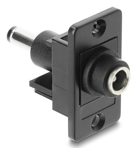 Delock - Adapter för effektkontakt - DC jack 5,5 mm x 2,1 mm (hona) skotyp till DC jack 5,5 mm x 2,5 mm (hane) - panelmontering - svart