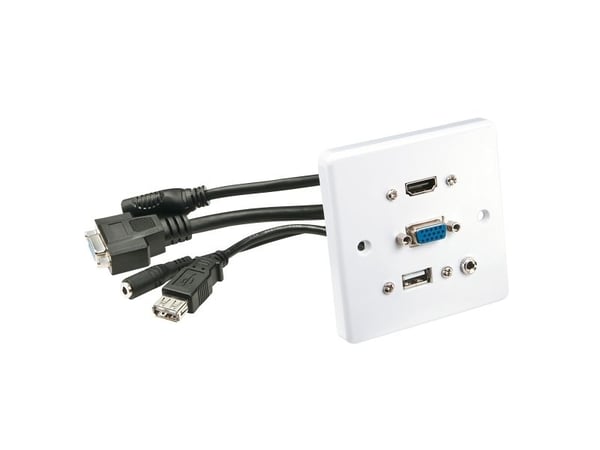 Lindy 60220, HDMI + VGA + USB A + 3.5mm, Valkoinen, Muovi, 86 mm, 86 mm