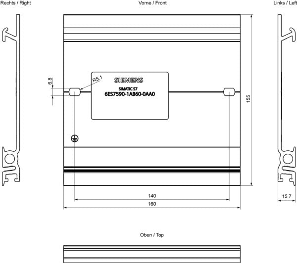 Siemens 6ES7590-1AB60-0AA0, 155 mm, 166 mm, 212 mm, 27 mm, 382 g