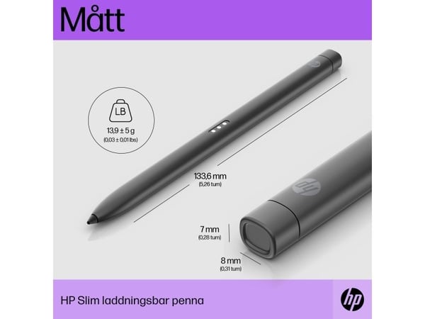 HP Slim - Aktiv stift - 2 knapper - havngrå - konvolutt - for Pro x360 435 G9 Notebook, Fortis 11 G10 Notebook, Fortis 11 G9 Notebook