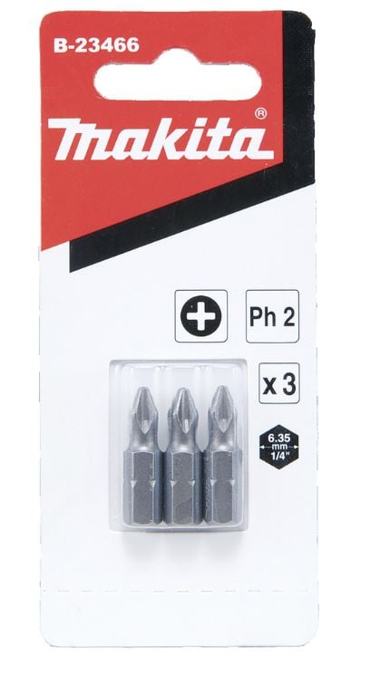 Makita - Skruvmejselhuvud - 3 delar - phillips - PH2 - hexagonalt - längd: 25 mm