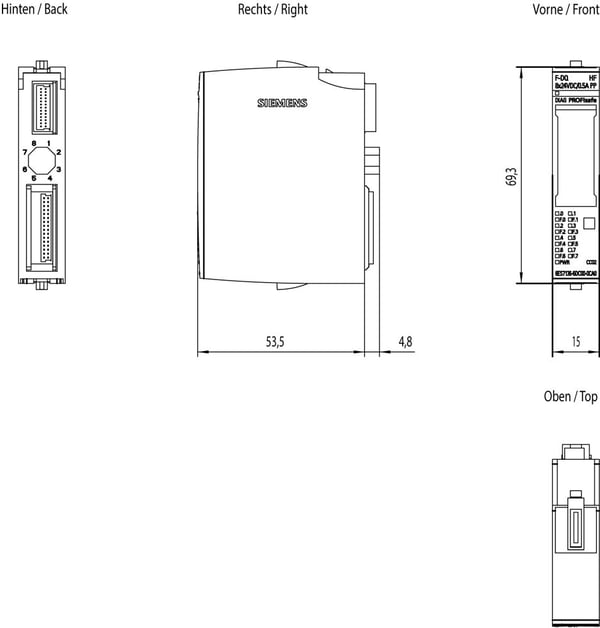 Siemens 6ES7136-6DC00-0CA0, IP20, 19.2-28.8 V, 0,5 A, 73 mm, 54 g, 75 mm