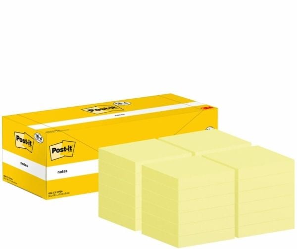 Post-It 654-CY-VP24, Neliö, Keltainen, Paperi, 76 mm, 76 mm, 100 arkkia