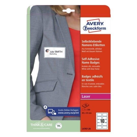 Avery L4787-20, Valkoinen, Laser, 80 x 50 mm, 200 kpl, 20 arkkia