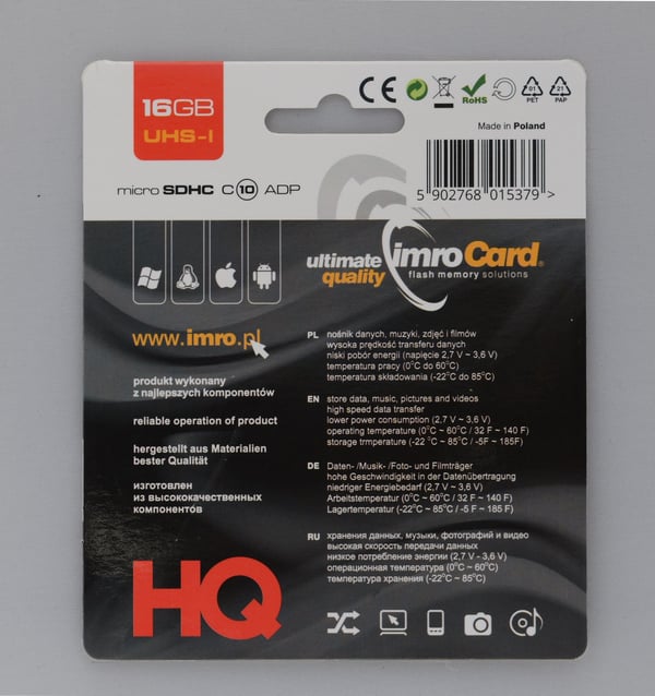 IMRO 10/16G UHS-I ADP, 16 GB, MicroSDHC, Klass 10, UHS-I, 82 MB/s, 21 MB/s