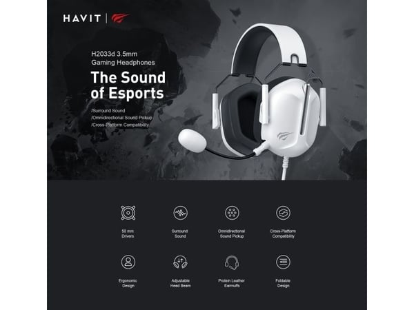 Havit H2033D, Kabel & Trådlös, Spela, 20 - 20000 hz, 365 g, Headset, Svart, Vit Havit H2033D, Kabel & Trådlös, Spela, 20 - 20000 hz, 365 g, Headset, Svart, Vit
