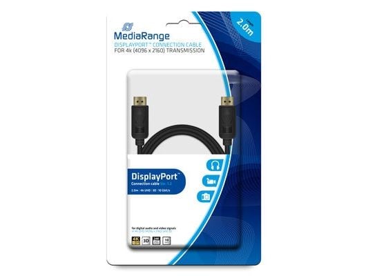MediaRange MRCS159, 2 m, DisplayPort, DisplayPort, Hankjønn, Hankjønn, 4096 x 2160 piksler