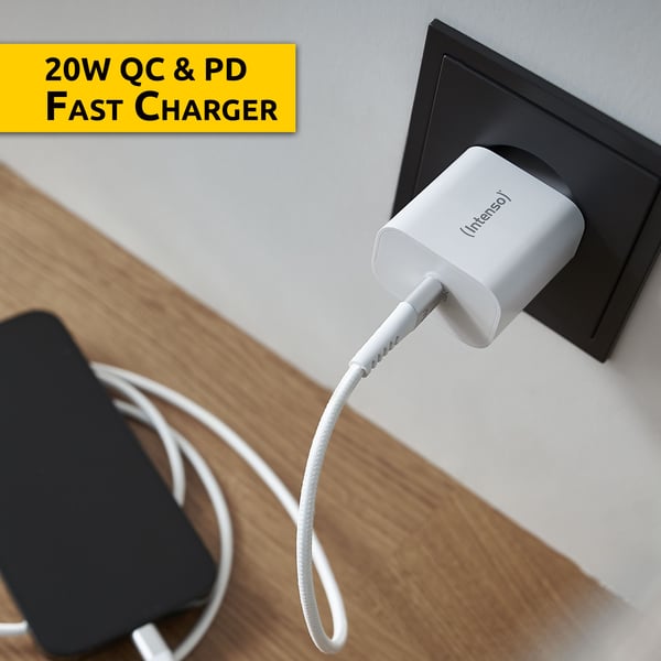 Intenso W20C - Strømadapter - 20 watt - 3 A - PD 3.0, QC 4.0, PD/PPS (USB-C) - hvit