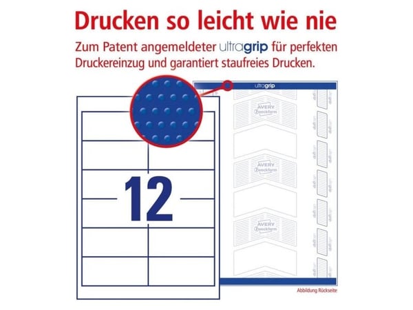 Universaletiketter Avery 3659 hvid 42.3 x 97 mm m/2400 etiketter (100 A4-ark á 12 etiketter)