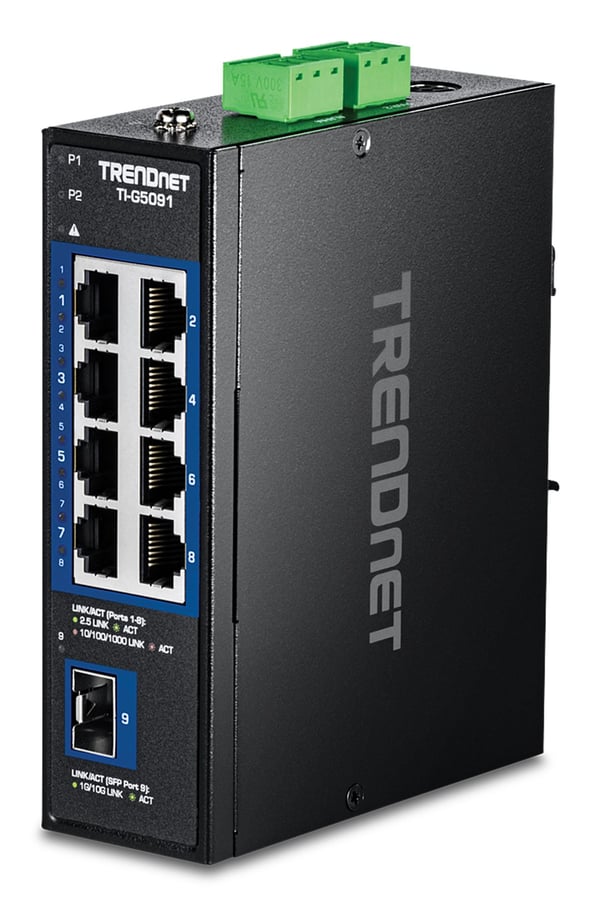 TRENDnet TI-G5091 - Version V1 - switch - industriell - 8 x 10/100/1000/2.5G + 1 x 1 Gigabit / 10 Gigabit SFP+ - DIN-skinnemonterbar, veggmonterbar...