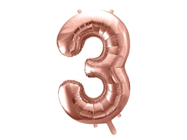 PartyDeco FB1M-3-019R, Ilmapallo, Kalvo, Ruusukulta, Syntymäpäivä, Numero, Poika/tyttö