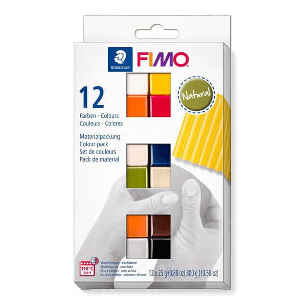 Staedtler FIMO 8023 C, Modellera, Svart, Blå, Choklad, Konjaksfärgad, Grå, Oliv, Orange, Rosa, Röd, Vit, Gul, 12 styck, 12 färger, 110 ° C, 30 min