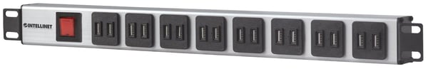 Intellinet 164580, 1U, Aluminium, Blå, Grå, Type F, 2 m, 240 V