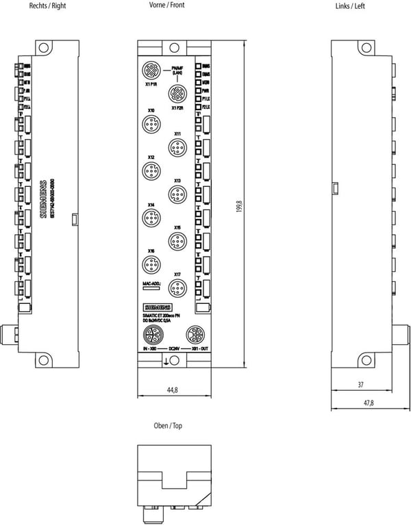 Siemens 6ES7142-6BG00-0BB0, 20,4–28,8 V, 0,5 A, 200 mm, 809 g, 223 mm, 55 mm