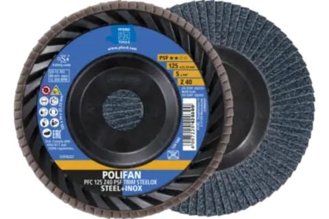 PFERD POLIFAN flap discs zirconia alumina Z PSF TRIM STEELOX, 12,5 cm, 10 stykker