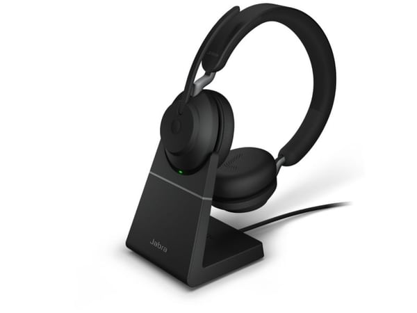 Jabra Evolve2 65 UC Stereo - Hodesett - on-ear - Bluetooth - trådløs - USB-C - lydisolerende - svart - med ladestativ