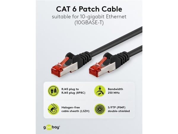 Goobay 66641, 5 m, Cat6, S/FTP (S-STP), RJ-45, RJ-45, Svart, Röd