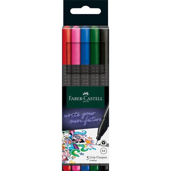 Faber-Castell 151604, Svart, Blå, Grønn, Rosa, Rød, Flerfarget, 0,4 mm, Fint, Plast, Trekant