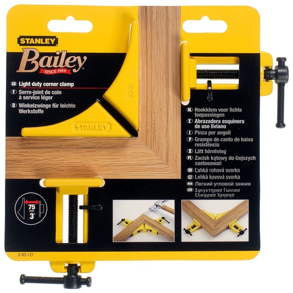 Stanley 0-83-121 kulmapuristin, 75 mm puristusleveys, 15 mm ulkonema, alumiini