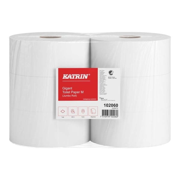Toalettpapper Katrin Gigant Jumo M vit 1-lagers Ø23,5 cm 435 m Operforerad - (6 rullar per kartong)