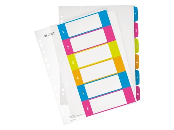 Leitz tulostettava rekisteri PP A4+ 1-6 WOW, Numeroitu välilehtihakemisto, Polypropeeni (PP), Monivärinen, Muotokuva, A4 Maxi, 0.3 mm
