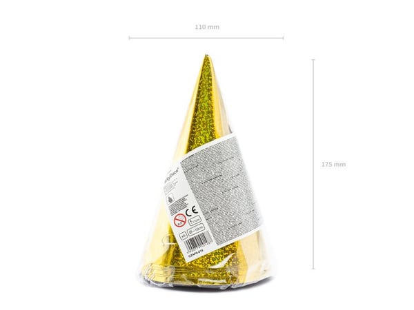 PartyDeco CZAP6-019, Juhlahattu, Kulta, Syntymäpäivä, 160 mm, 10 cm, 6 kpl