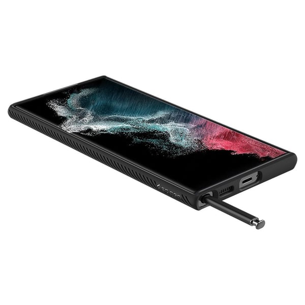 Spigen Liquid Air – Bakdeksel til mobiltelefon – termoplastisk polyuretan (TPU) – matt svart – til Samsung Galaxy S22 Ultra
