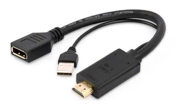 Cablexpert - Videokort - DisplayPort hona till HDMI, USB (endast ström) hane - 10 cm - aktiv, 4K30Hz stöd