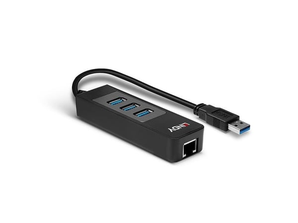 Lindy 43176, USB 3.2 Gen 1 (3.1 Gen 1) Type-A, RJ-45, USB 3.2 Gen 1 (3.1 Gen 1) Type-A, 5000 Mbit/s, Svart, Plast, 0,29 m
