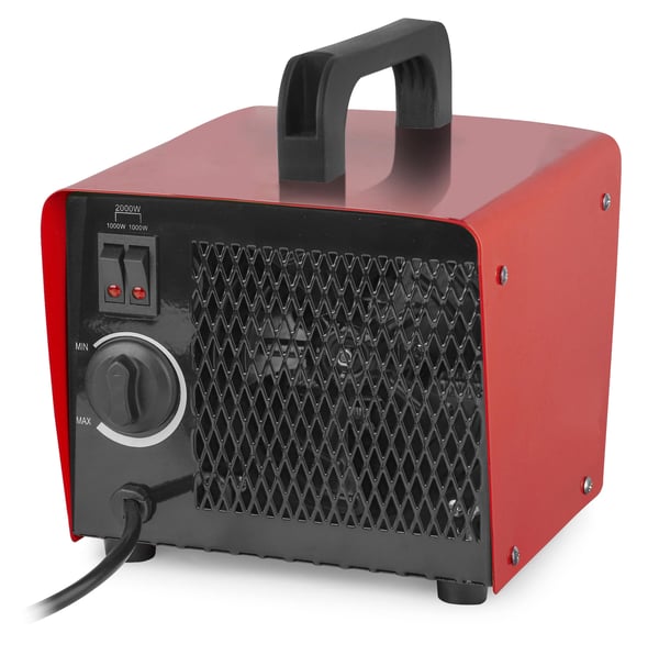 Emerio FH-107760.2, Sähkökäyttöinen lämpötuuletin, Sisätila, Lattia, musta, Punainen, Painikkeet, Rotaatio, 2000 W