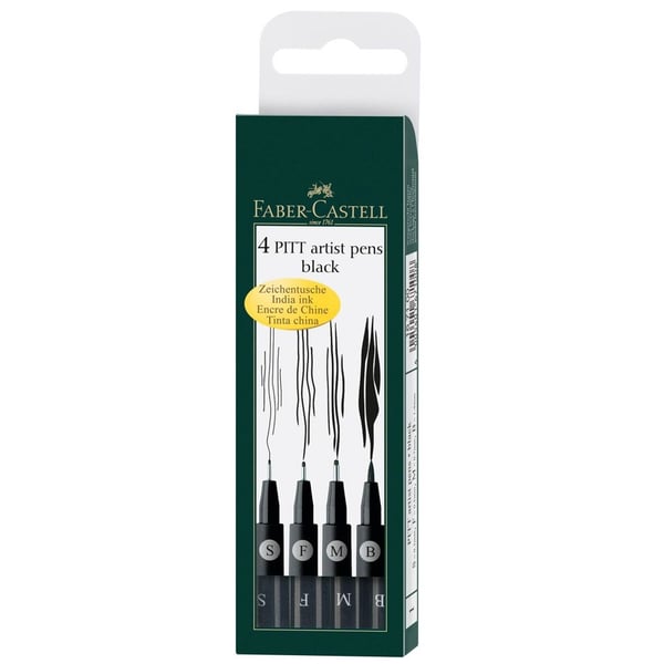 Faber-Castell PITT artist - Børstepenn- og finlinjersett - permanent - svart - fargeblekk