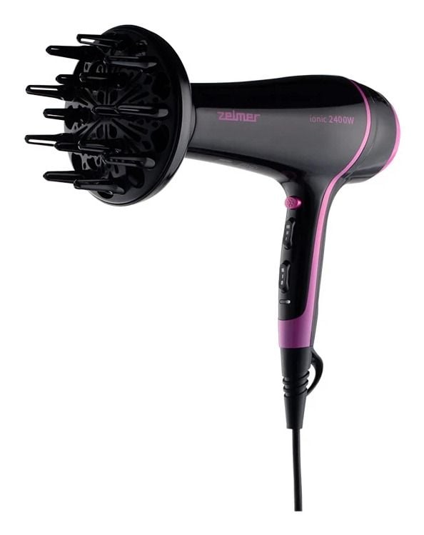 Zelmer ZHD8360 hårtork 2400 W med diffuser, svart-rosa