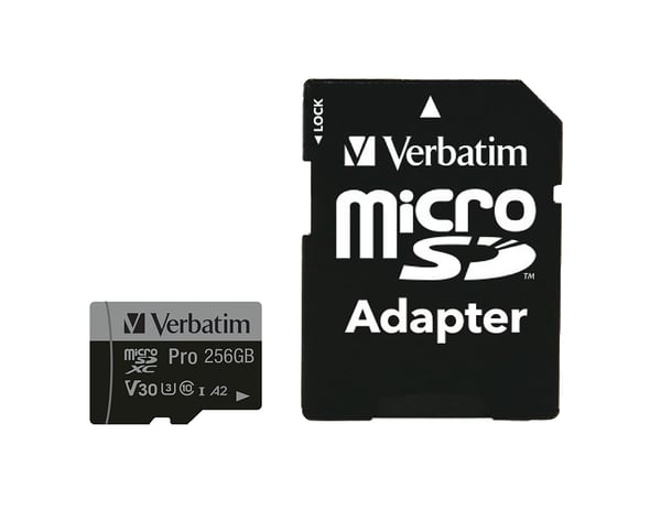 Verbatim PRO U3 47045 microSDXC-kort 256 GB A2 UHS-I klasse 10, SD-adapter