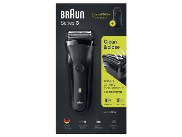 Braun Series 3 301s, Folie parranajokone, 2 SensoFoil, lajittelu, LED, akku, Nikkelimetallihydrid (NiMH)