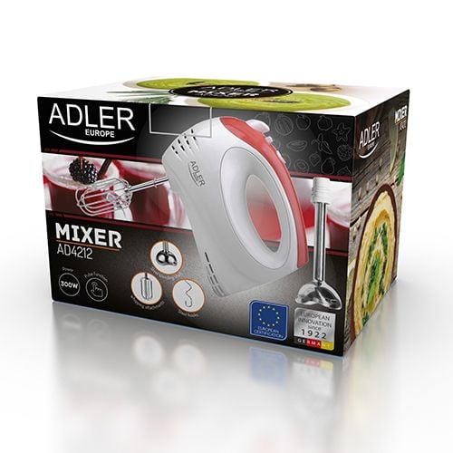 Adler AD 4212, Käsisekoitin, Punainen, Valkoinen, Vaivaus, Sekoitus, 300 W, Muovi, Ruostumaton teräs