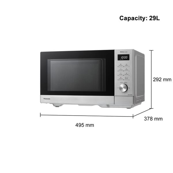 Panasonic NN-SD37QSEPG, Pöytämalli, Solo-mikroaaltouuni, 29 L, 1000 W, Sisäänrakennettu näyttö, LED