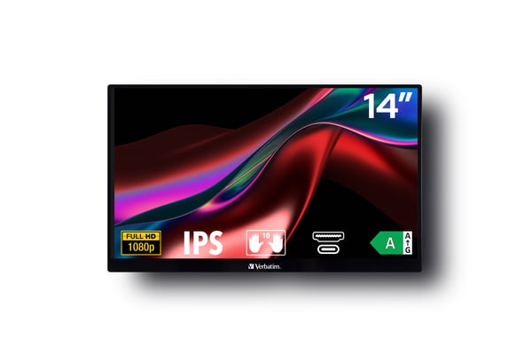 Verbatim PMT-14 - LED-skärm - 14" - bärbar - pekskärm - 1920 x 1080 Full HD (1080p) - IPS - 1000:1 - HDMI, 2xUSB-C - högtalare
