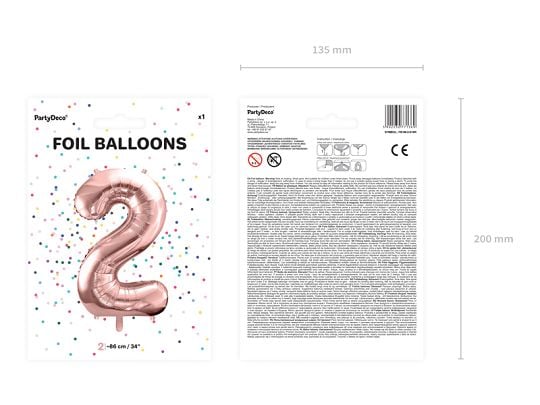 PartyDeco FB1M-2-019R, Ilmapallo, Kalvo, Ruusukulta, Syntymäpäivä, Numero, Poika/tyttö