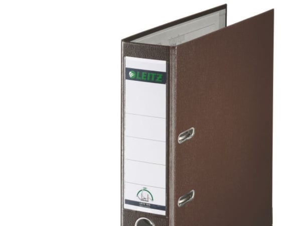 LEITZ plastmappe, 180 grader, DIN A4, 80 mm, brunt pappomslag, laminert med PP-film (1010-50-75)