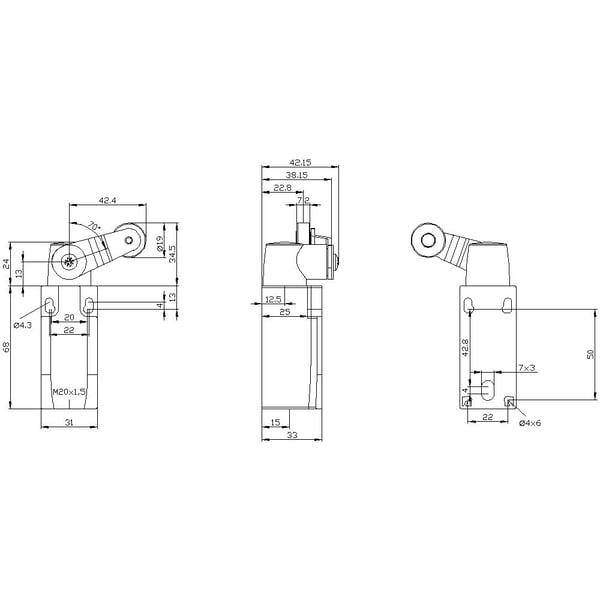 Siemens 3SE52320LK151AN7 3SE5232-0LK15-1AN7 Asentokytkin 6 A kääntövipu, metallivipu, muovirulla IP65 1 kpl, muovi, IP65, 66 mm, 152 mm, 45 mm, 116 g