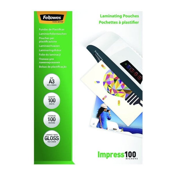 Fellowes A3 genomskinliga lamineringsfickor 100 mikron - (100 st.)