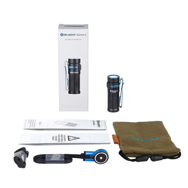 Olight Baton 3, Käsikokoinen taskulamppu, Musta, Alumiini, Painikkeet, 1,5 m, IPX8