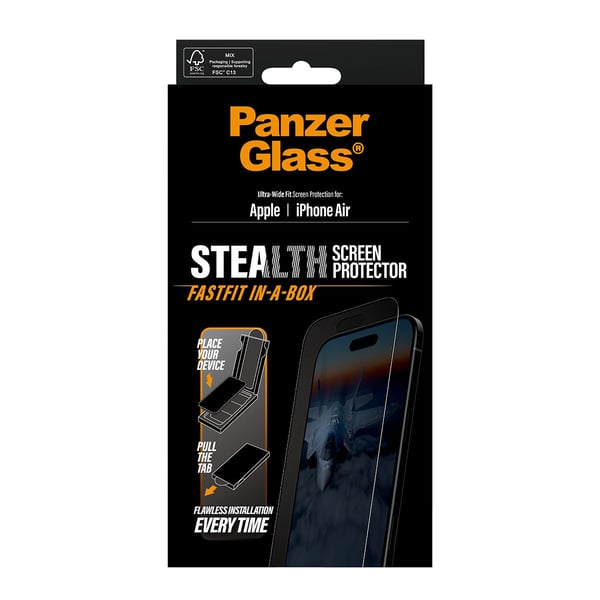 PanzerGlass Stealth skärmskydd för iPhone 17 Air, svart ram