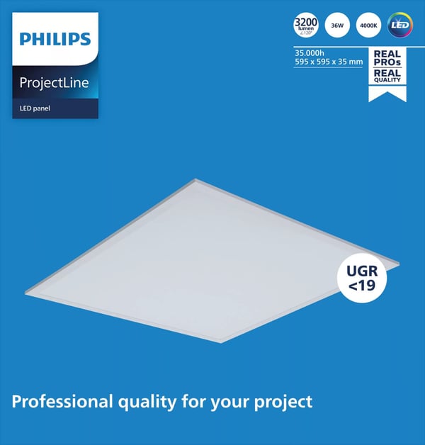 Philips Innfelt lampe, firkant, Tak, Hvit, Metall, IP20, II