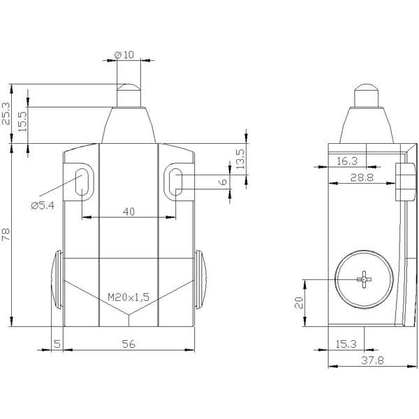 Siemens 3SE51220LC02 3SE5122-0LC02 Pysäytyskosketin 6 A Kytkentäpuskuri, Ruostumattomasta teräksestä valmistettu puskuri IP66, IP67 1 kpl 1 kpl