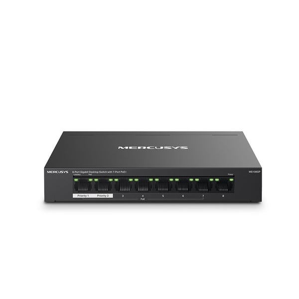 Mercusys MS108GP, Håndtert, Gigabit Ethernet (10/100/1000), Full tosidig, Strøm over Ethernet (PoE), Kan monteres på vegg