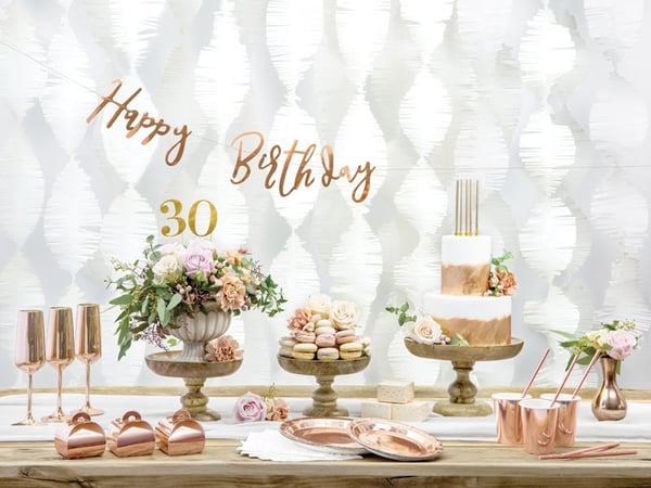PartyDeco GRL75-019R, Lippuviiri, Paperi, Ruusukulta, Syntymäpäivä, Seinä, Poika/tyttö