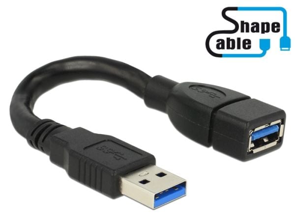 Delock ShapeCable - USB-förlängningskabel - USB typ A (hona) till USB typ A (hane) - USB 3.0 - 15 cm - svart
