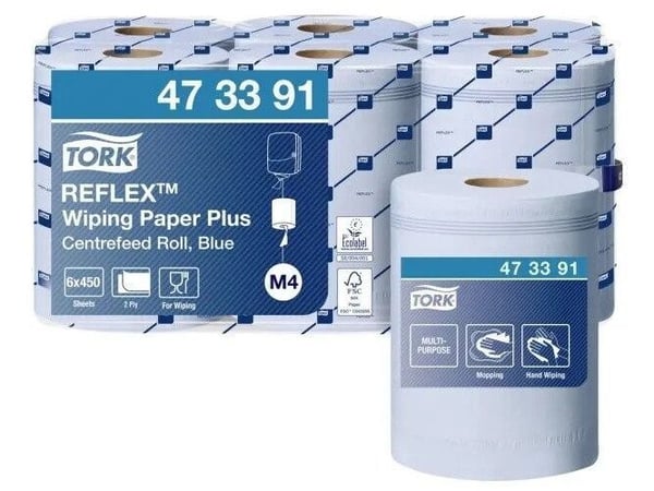 Torkpapper Tork M4 Reflex™ Torkpapper Plus Blå - (6 rullar x 450 ark per kartong)